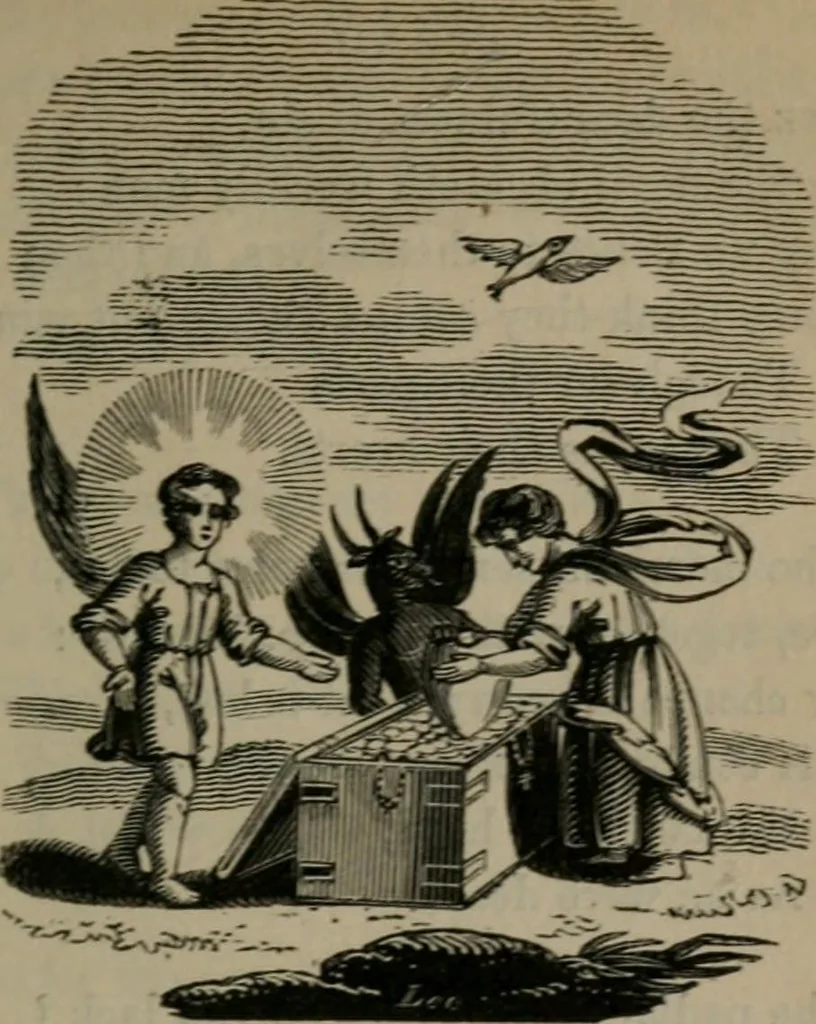 An illustration from The school of the heart : or, The heart of itself gone away from God, brought back again to Him; and instructed by Him. With The learning of the heart; and Hieroglyphics of the life of man., 1845, leaf 42
