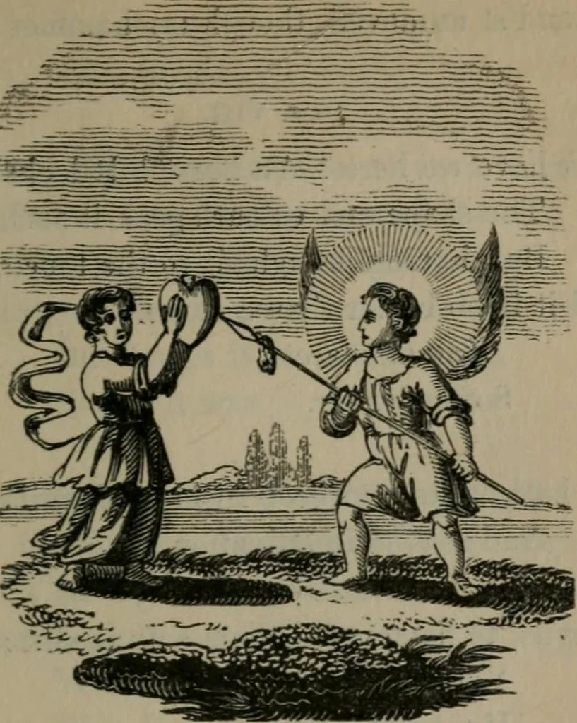 An illustration from The school of the heart : or, The heart of itself gone away from God, brought back again to Him; and instructed by Him. With The learning of the heart; and Hieroglyphics of the life of man., 1845, leaf 46