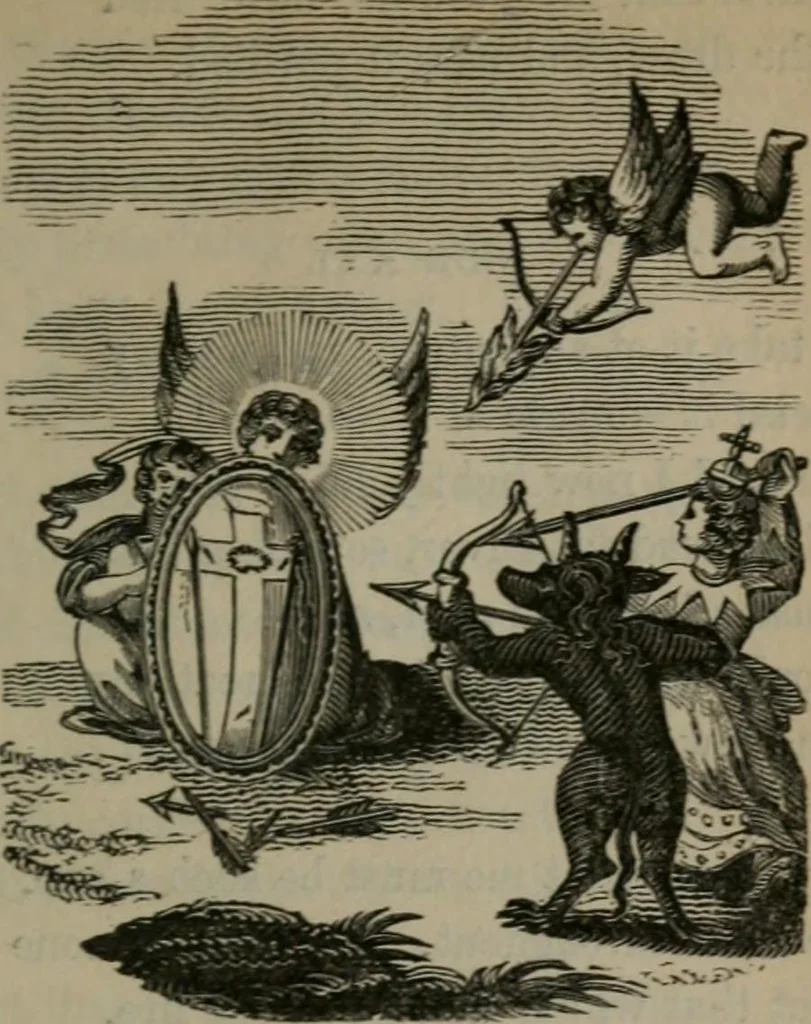 An illustration from The school of the heart : or, The heart of itself gone away from God, brought back again to Him; and instructed by Him. With The learning of the heart; and Hieroglyphics of the life of man., 1845, leaf 98