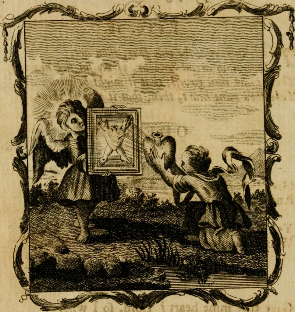 An illustration from The school of the heart, or, The heart (of itself gone away from God) brought back again to Him, and instructed by Him : in forty-seven emblems, 1778, leaf 107