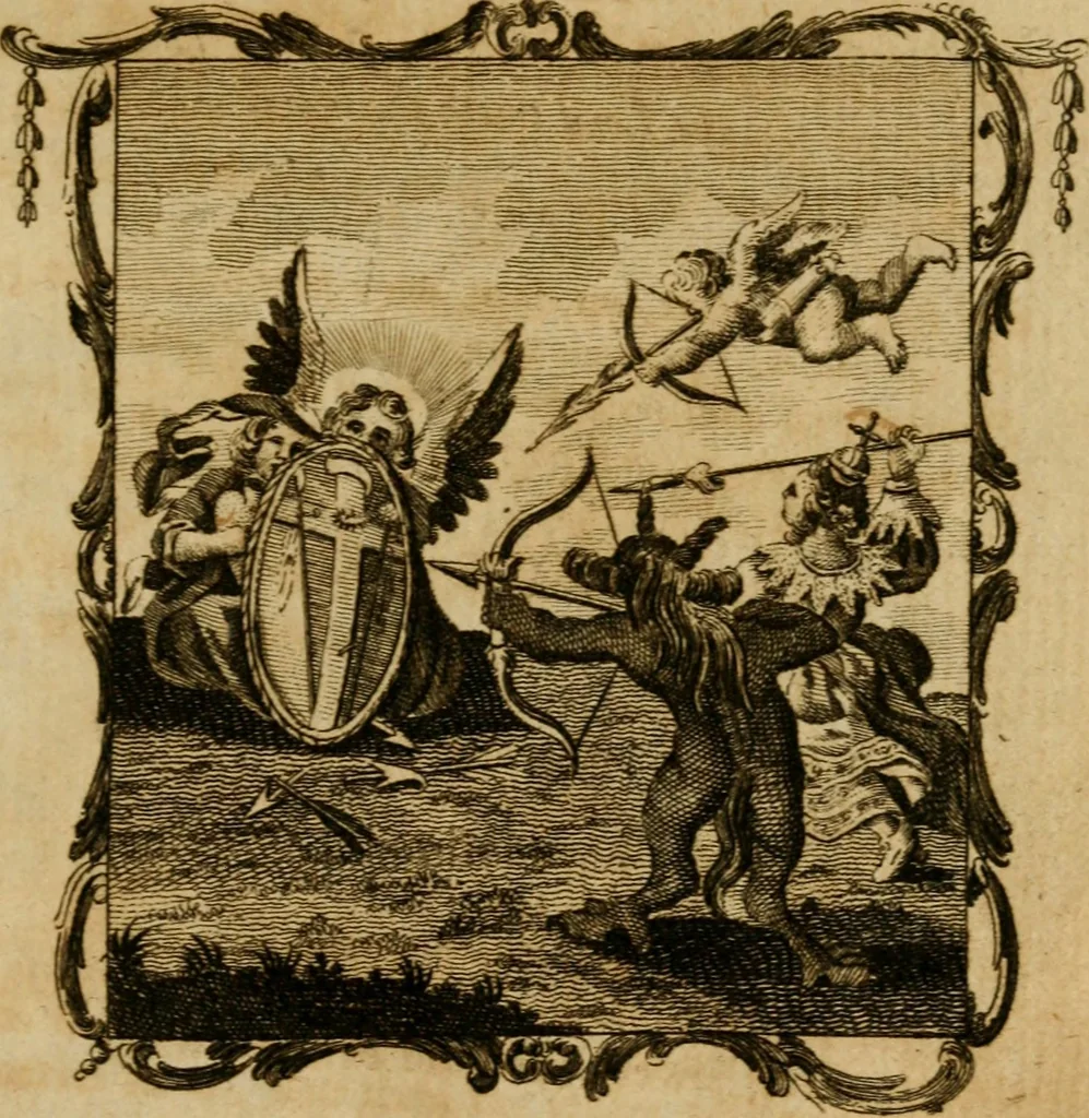 An illustration from The school of the heart, or, The heart (of itself gone away from God) brought back again to Him, and instructed by Him : in forty-seven emblems, 1778, leaf 122