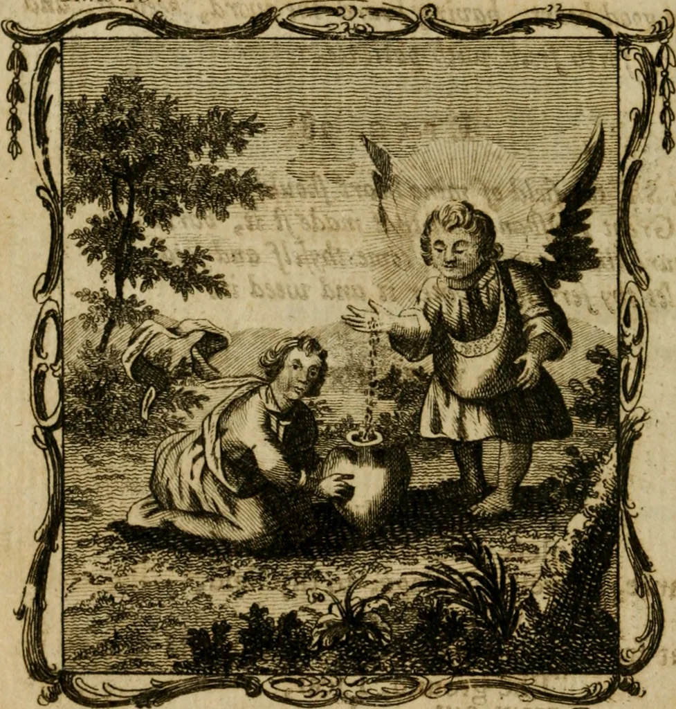 An illustration from The school of the heart, or, The heart (of itself gone away from God) brought back again to Him, and instructed by Him : in forty-seven emblems, 1778, leaf 157