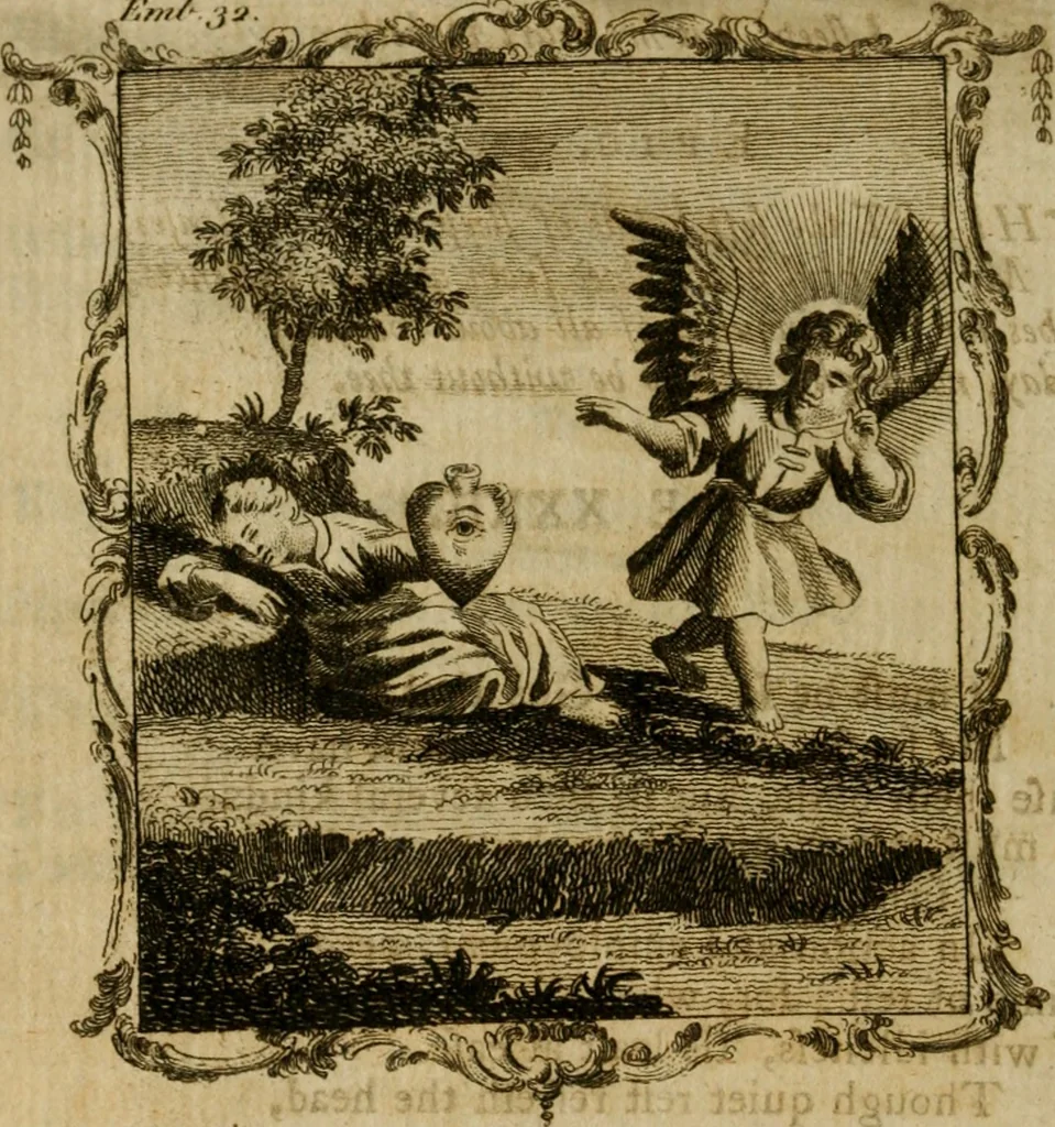 An illustration from The school of the heart, or, The heart (of itself gone away from God) brought back again to Him, and instructed by Him : in forty-seven emblems, 1778, leaf 177