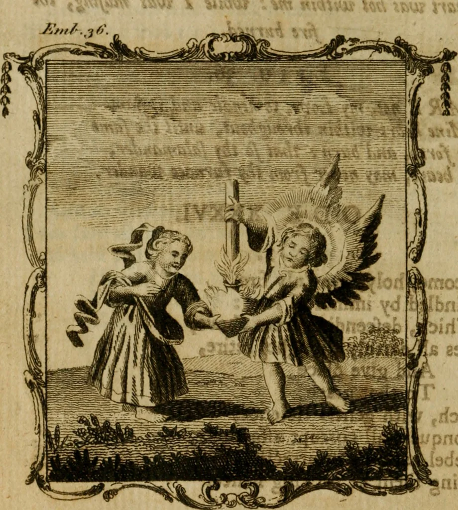 An illustration from The school of the heart, or, The heart (of itself gone away from God) brought back again to Him, and instructed by Him : in forty-seven emblems, 1778, leaf 197