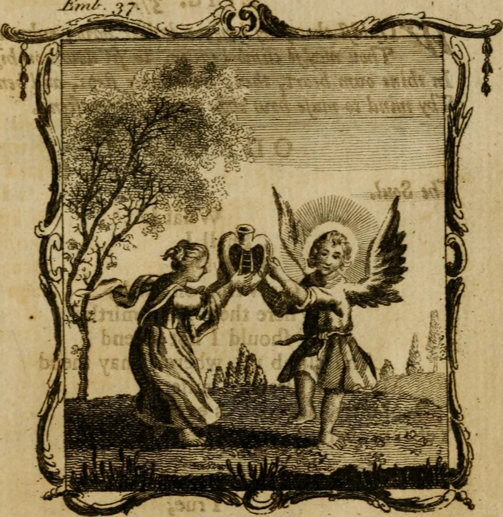 An illustration from The school of the heart, or, The heart (of itself gone away from God) brought back again to Him, and instructed by Him : in forty-seven emblems, 1778, leaf 202