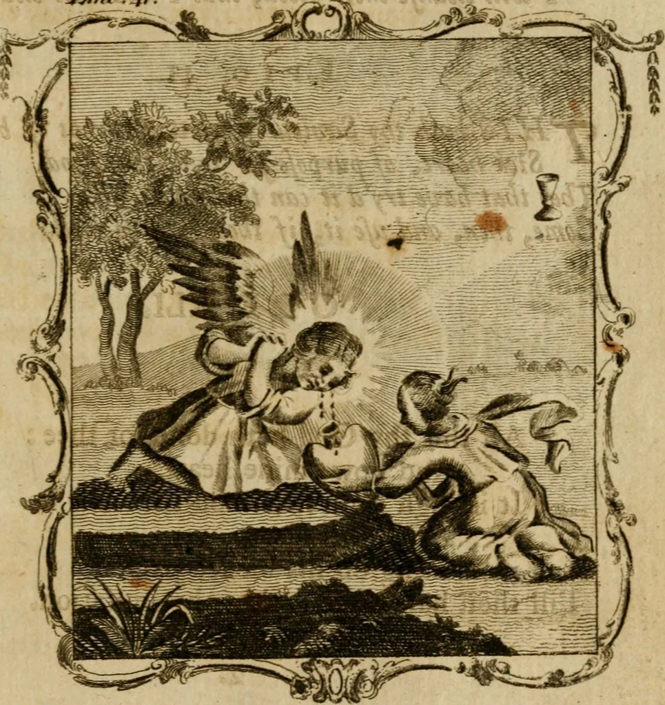An illustration from The school of the heart, or, The heart (of itself gone away from God) brought back again to Him, and instructed by Him : in forty-seven emblems, 1778, leaf 222