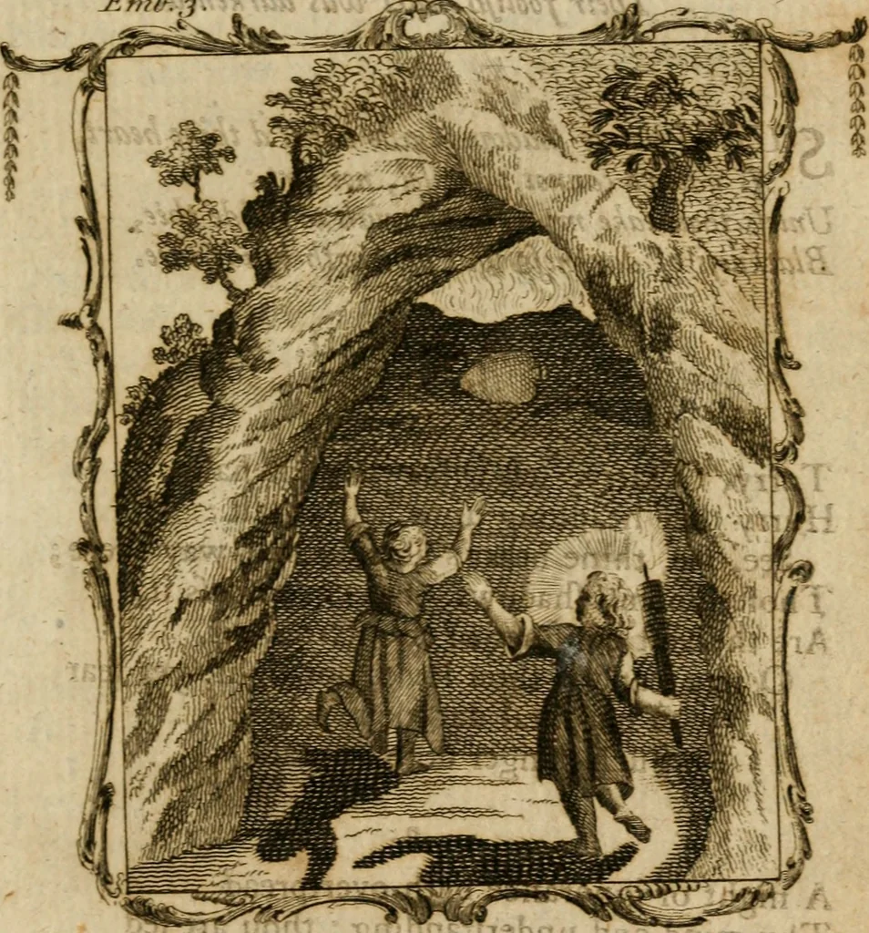 An illustration from The school of the heart, or, The heart (of itself gone away from God) brought back again to Him, and instructed by Him : in forty-seven emblems, 1778, leaf 32