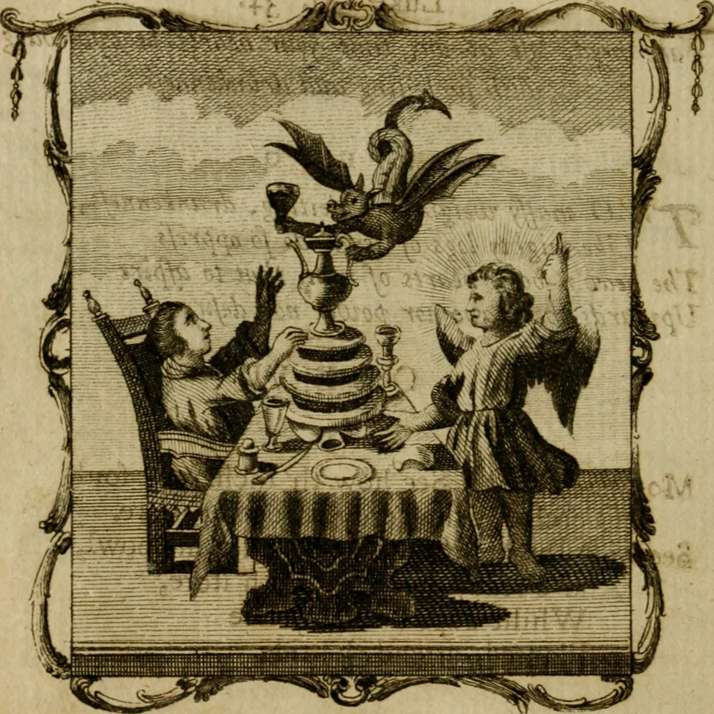 An illustration from The school of the heart, or, The heart (of itself gone away from God) brought back again to Him, and instructed by Him : in forty-seven emblems, 1778, leaf 47