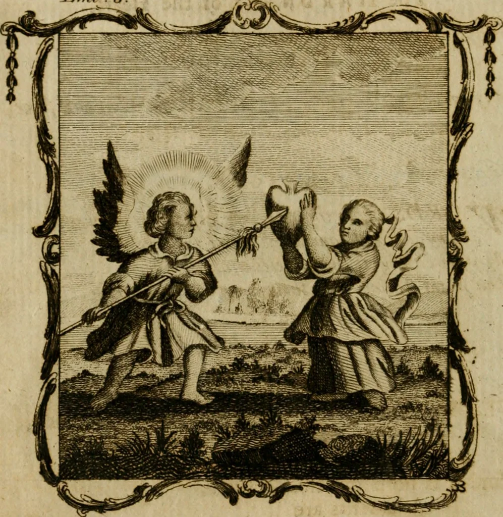 An illustration from The school of the heart, or, The heart (of itself gone away from God) brought back again to Him, and instructed by Him : in forty-seven emblems, 1778, leaf 57