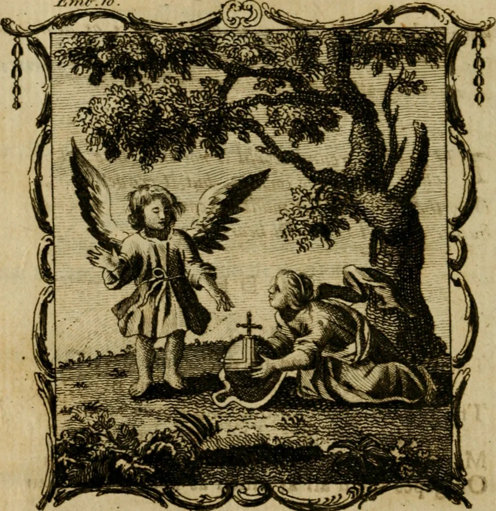 An illustration from The school of the heart, or, The heart (of itself gone away from God) brought back again to Him, and instructed by Him : in forty-seven emblems, 1778, leaf 67
