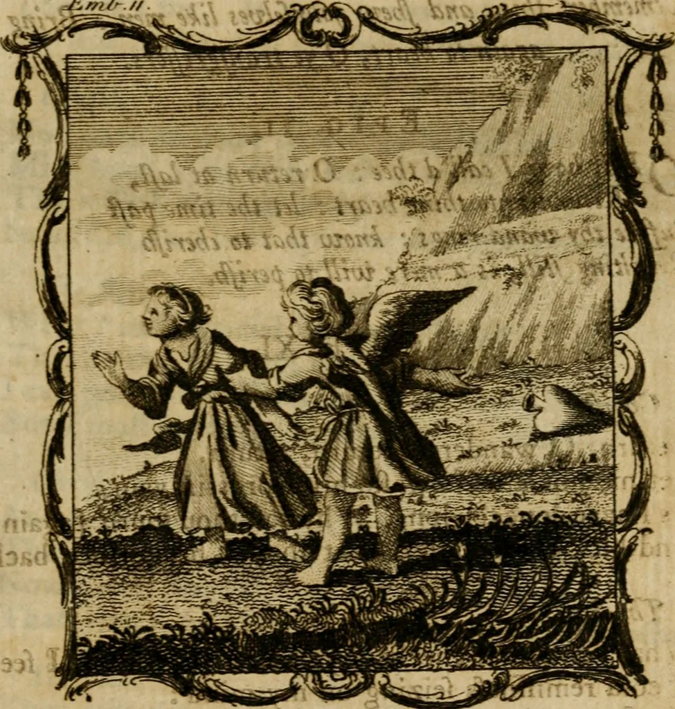 An illustration from The school of the heart, or, The heart (of itself gone away from God) brought back again to Him, and instructed by Him : in forty-seven emblems, 1778, leaf 72