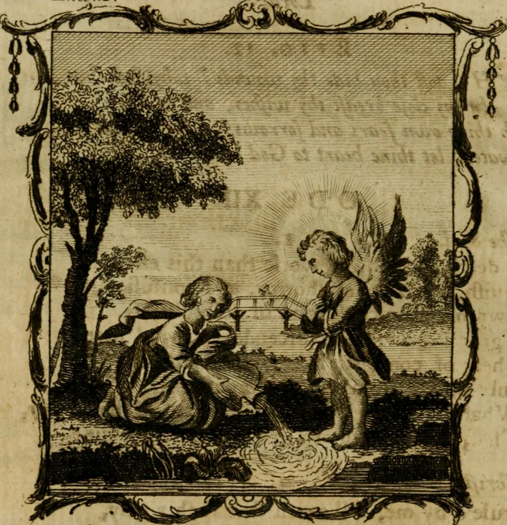 An illustration from The school of the heart, or, The heart (of itself gone away from God) brought back again to Him, and instructed by Him : in forty-seven emblems, 1778, leaf 77
