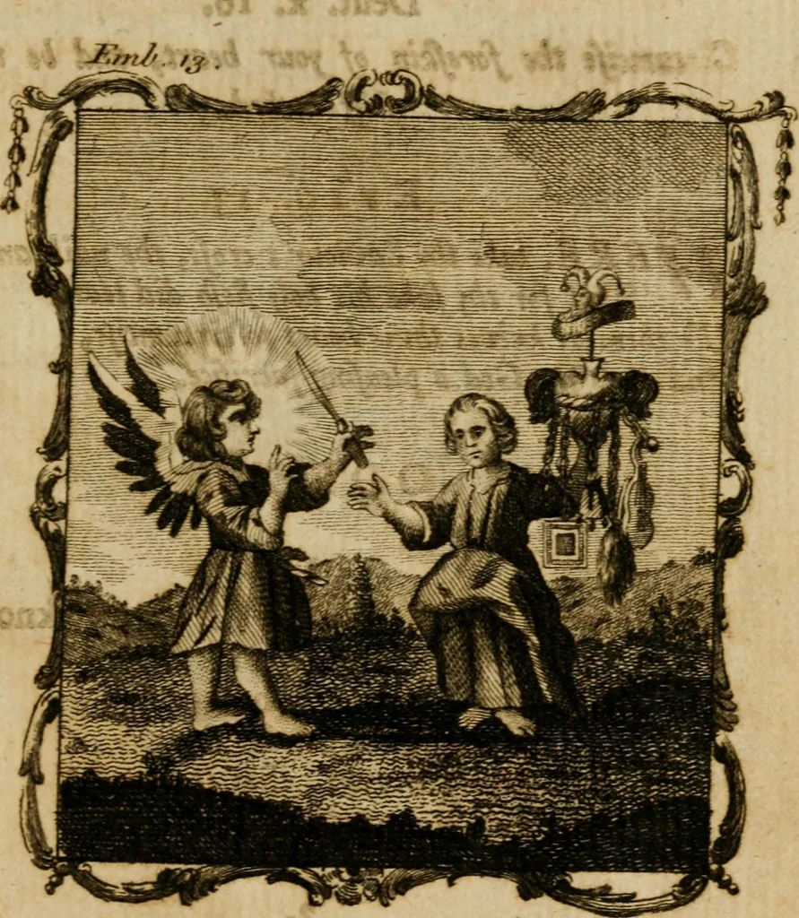 An illustration from The school of the heart, or, The heart (of itself gone away from God) brought back again to Him, and instructed by Him : in forty-seven emblems, 1778, leaf 82