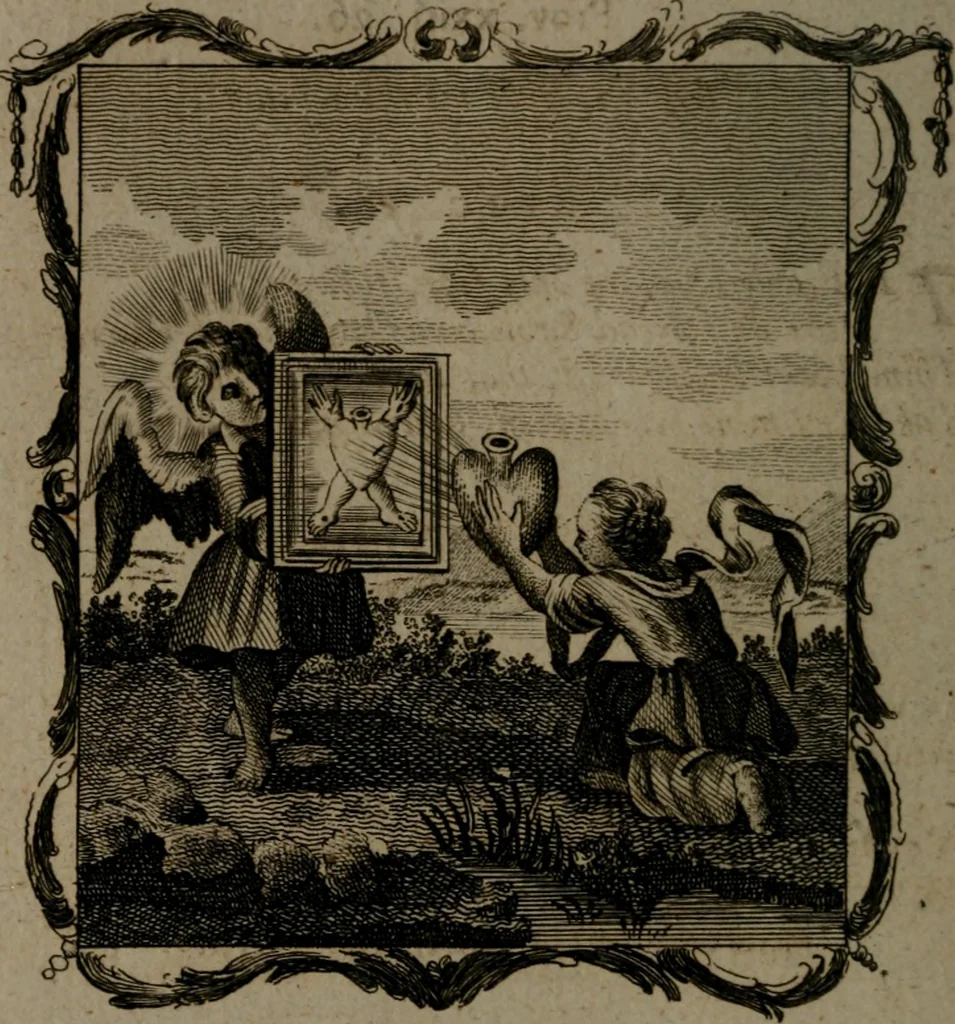 An illustration from The school of the heart, or, The heart (of itself gone away from God) brought back again to Him, and instructed by Him : in forty-seven emblems, 1778, leaf 103