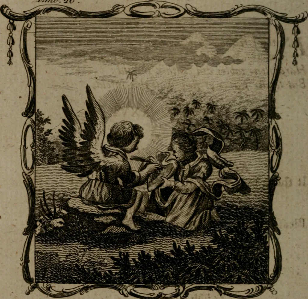 An illustration from The school of the heart, or, The heart (of itself gone away from God) brought back again to Him, and instructed by Him : in forty-seven emblems, 1778, leaf 143