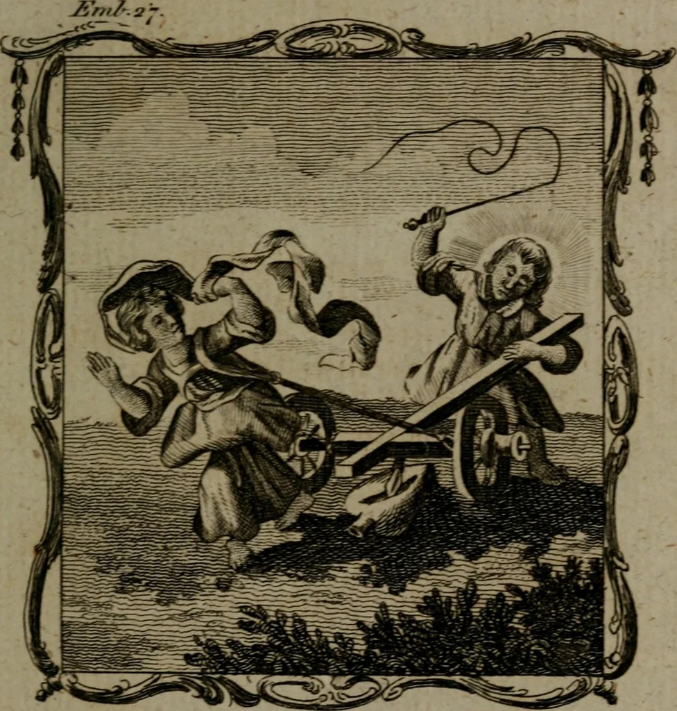 An illustration from The school of the heart, or, The heart (of itself gone away from God) brought back again to Him, and instructed by Him : in forty-seven emblems, 1778, leaf 148