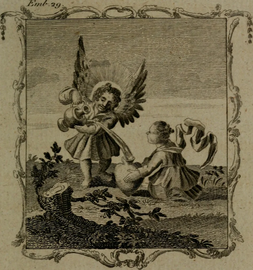 An illustration from The school of the heart, or, The heart (of itself gone away from God) brought back again to Him, and instructed by Him : in forty-seven emblems, 1778, leaf 158
