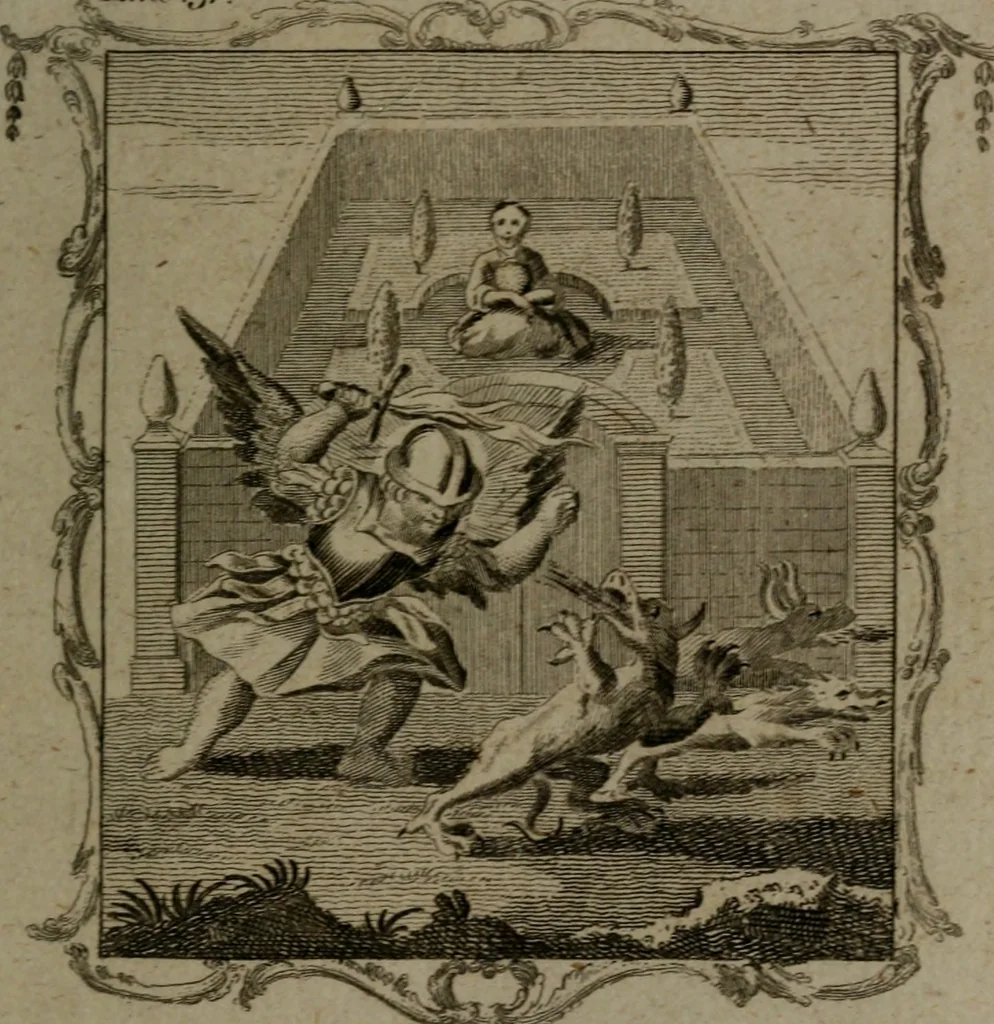 An illustration from The school of the heart, or, The heart (of itself gone away from God) brought back again to Him, and instructed by Him : in forty-seven emblems, 1778, leaf 168