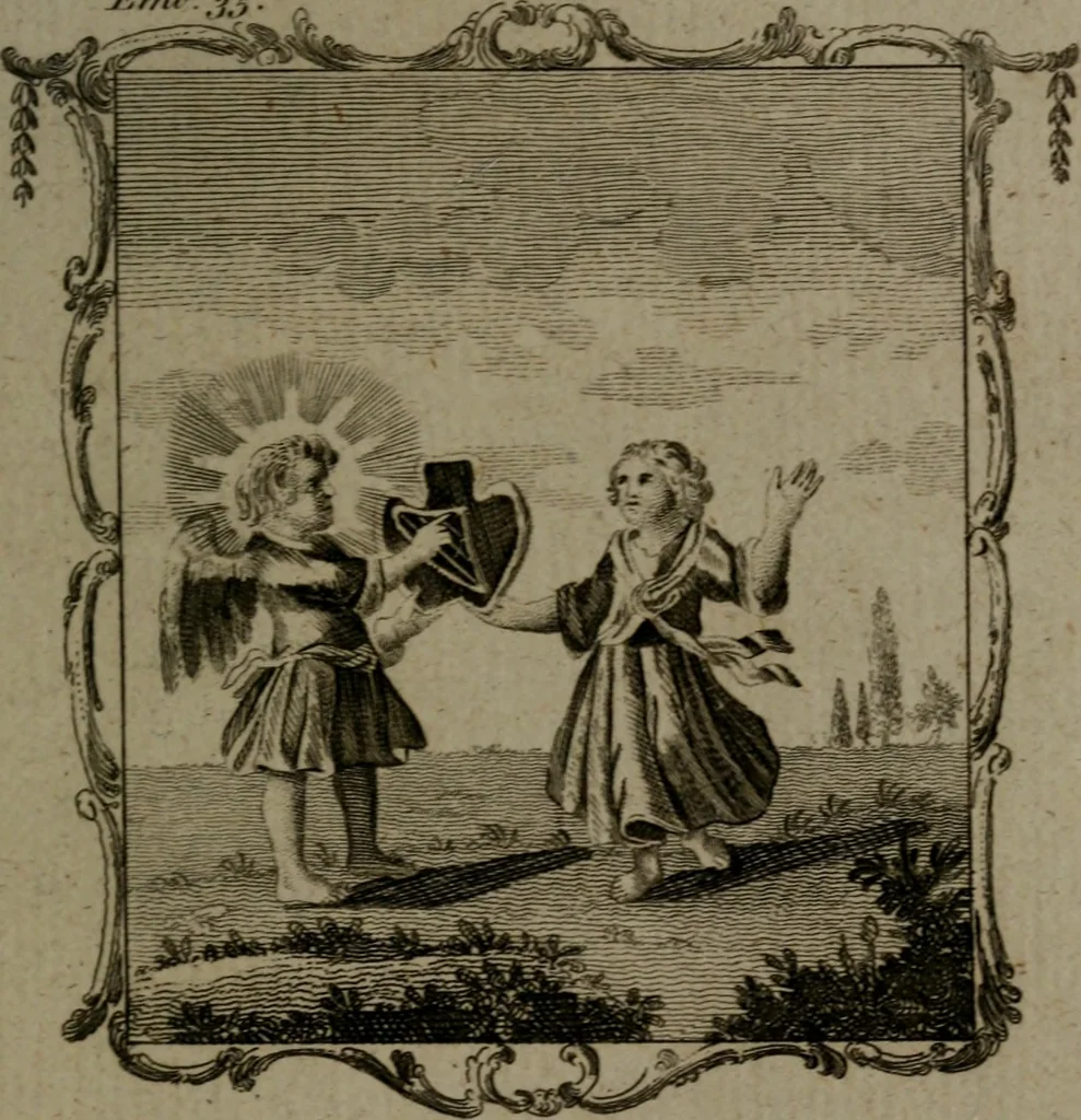 An illustration from The school of the heart, or, The heart (of itself gone away from God) brought back again to Him, and instructed by Him : in forty-seven emblems, 1778, leaf 186