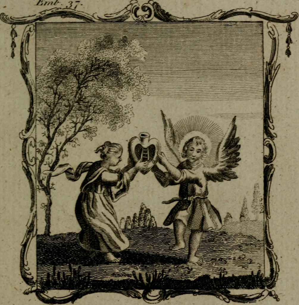 An illustration from The school of the heart, or, The heart (of itself gone away from God) brought back again to Him, and instructed by Him : in forty-seven emblems, 1778, leaf 196