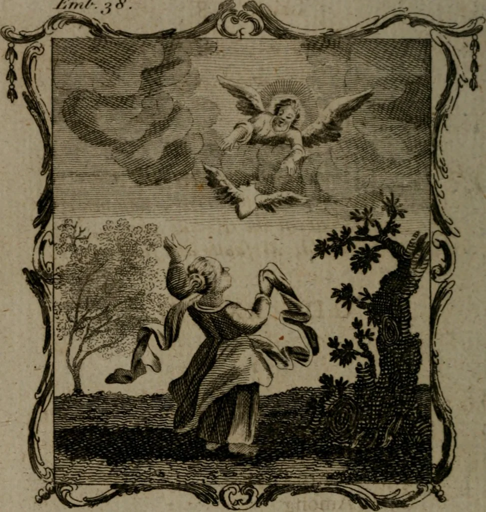 An illustration from The school of the heart, or, The heart (of itself gone away from God) brought back again to Him, and instructed by Him : in forty-seven emblems, 1778, leaf 201