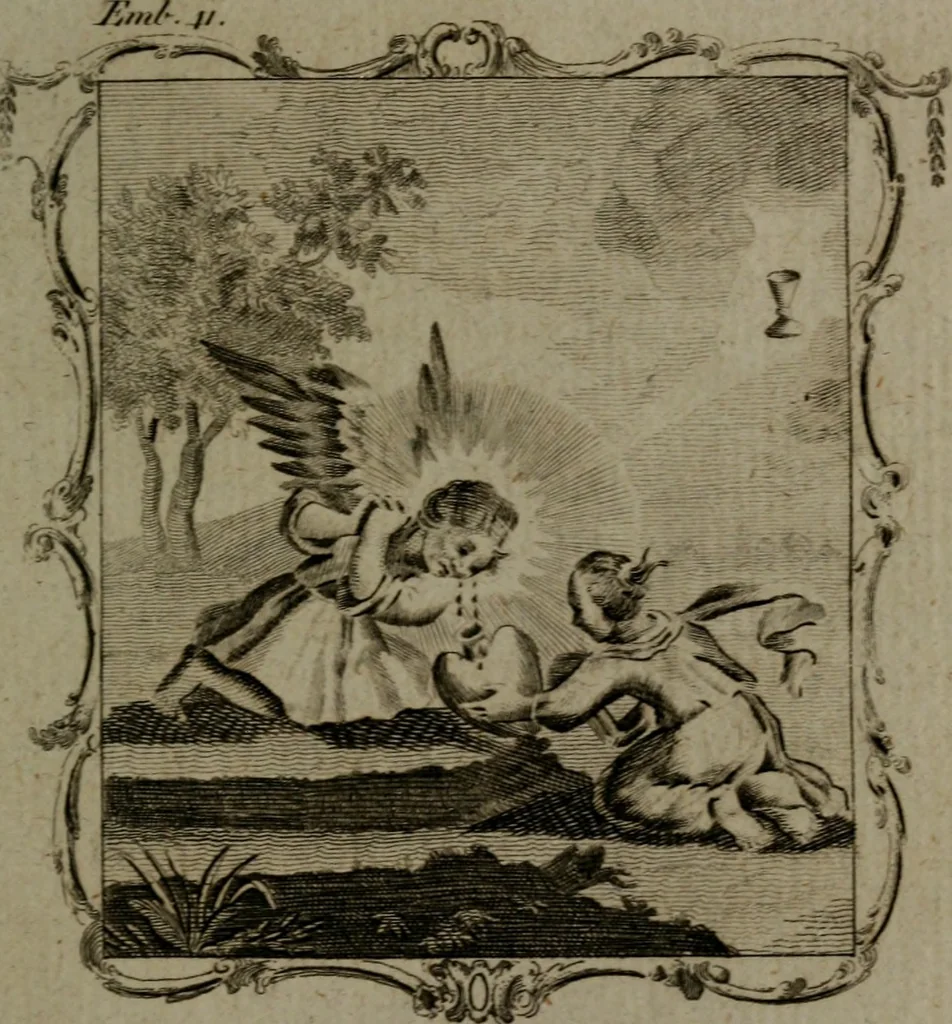 An illustration from The school of the heart, or, The heart (of itself gone away from God) brought back again to Him, and instructed by Him : in forty-seven emblems, 1778, leaf 216