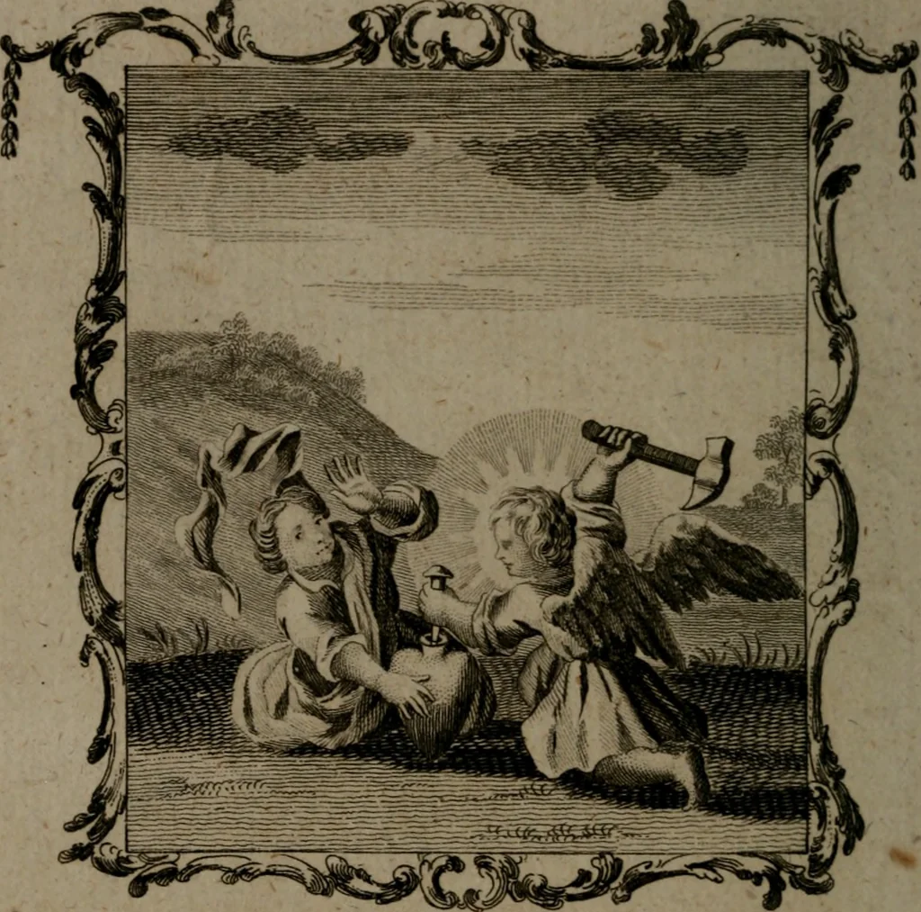 An illustration from The school of the heart, or, The heart (of itself gone away from God) brought back again to Him, and instructed by Him : in forty-seven emblems, 1778, leaf 241