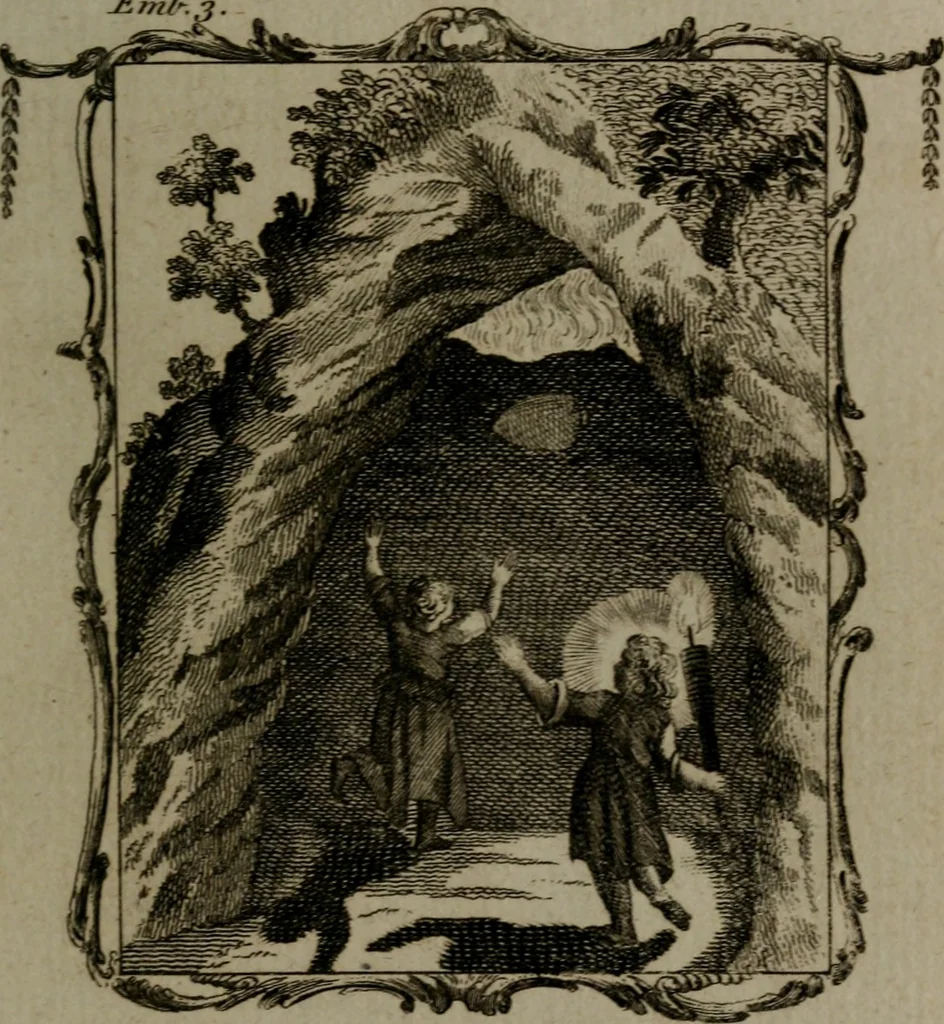 An illustration from The school of the heart, or, The heart (of itself gone away from God) brought back again to Him, and instructed by Him : in forty-seven emblems, 1778, leaf 32