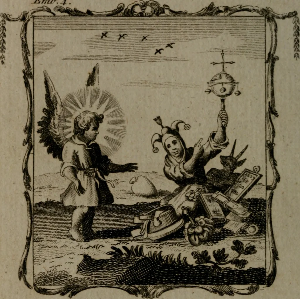 An illustration from The school of the heart, or, The heart (of itself gone away from God) brought back again to Him, and instructed by Him : in forty-seven emblems, 1778, leaf 37