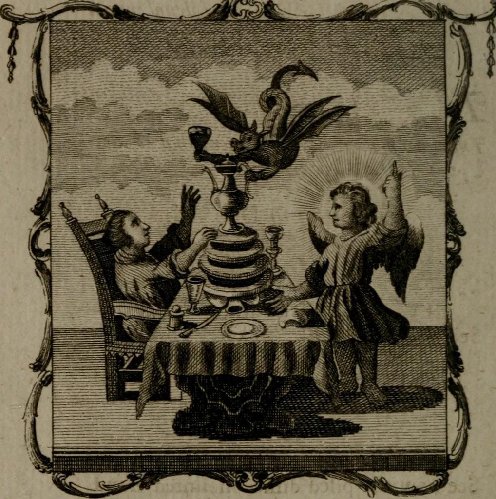 An illustration from The school of the heart, or, The heart (of itself gone away from God) brought back again to Him, and instructed by Him : in forty-seven emblems, 1778, leaf 47