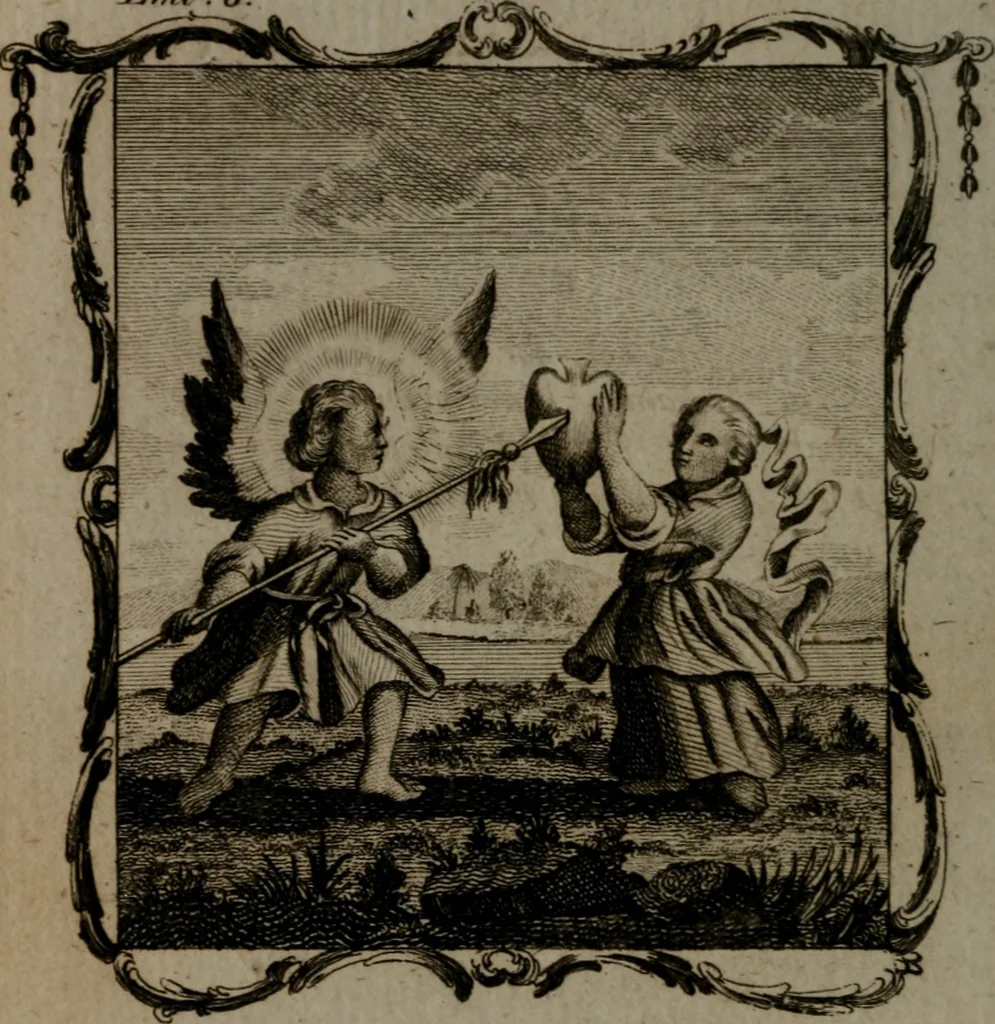 An illustration from The school of the heart, or, The heart (of itself gone away from God) brought back again to Him, and instructed by Him : in forty-seven emblems, 1778, leaf 57