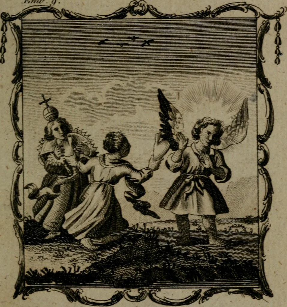 An illustration from The school of the heart, or, The heart (of itself gone away from God) brought back again to Him, and instructed by Him : in forty-seven emblems, 1778, leaf 62