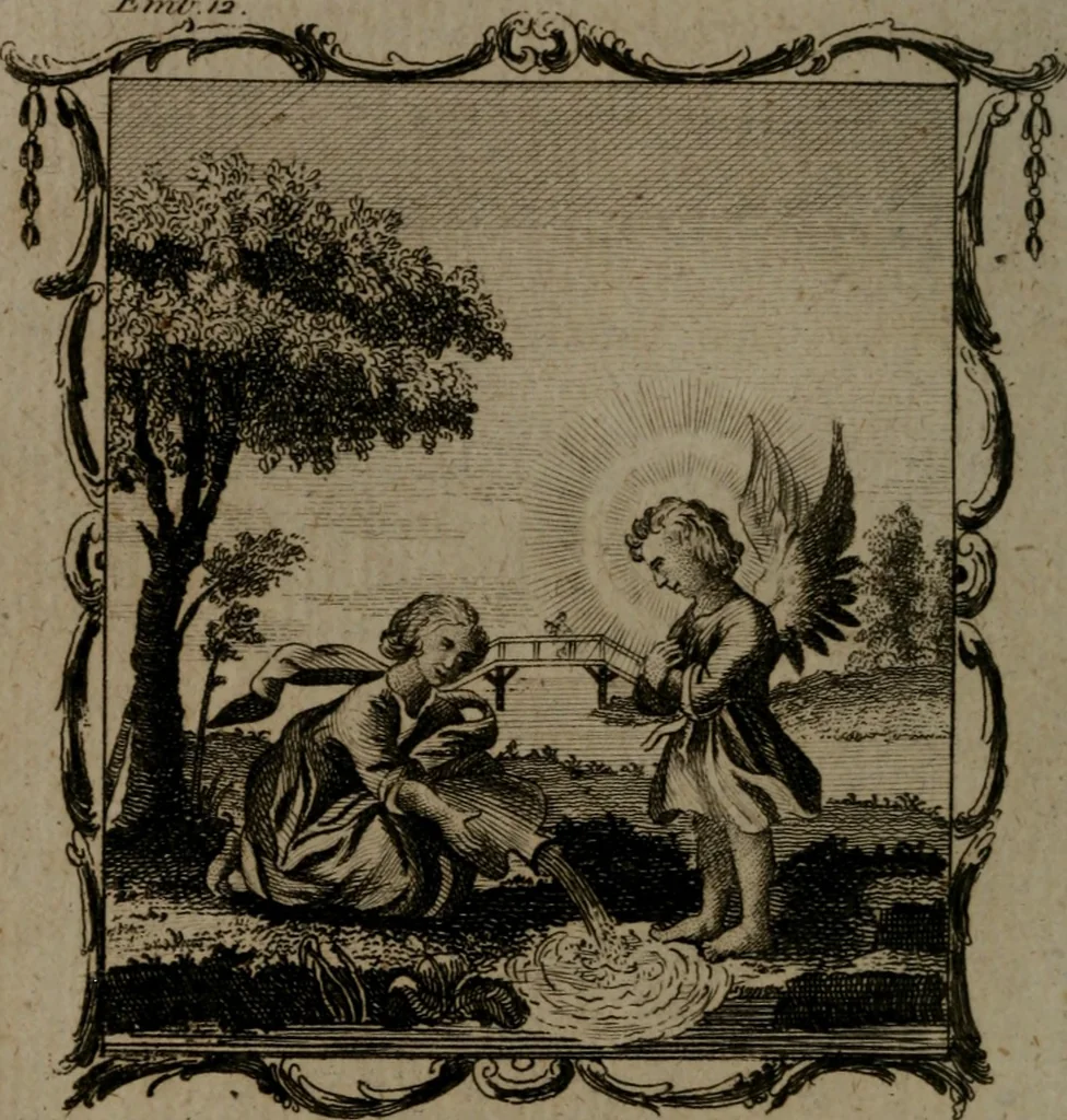 An illustration from The school of the heart, or, The heart (of itself gone away from God) brought back again to Him, and instructed by Him : in forty-seven emblems, 1778, leaf 73