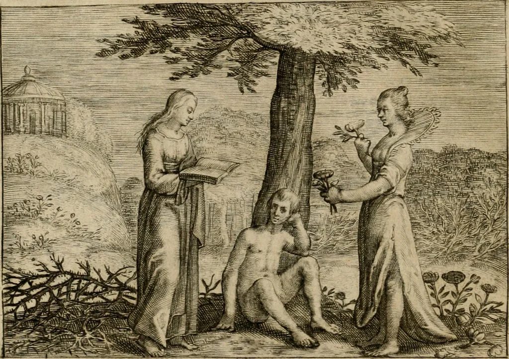 An illustration from Emblemata Florentii Schoonhovii I.C. Goudani, partim moralia, partim etiam civilia. Cum latiori eorundem ejusdem auctoris interpretatione. Accedunt et alia quaedam poëmatia in alijs poëmatum suorum libris non contenta, 1618, leaf 123