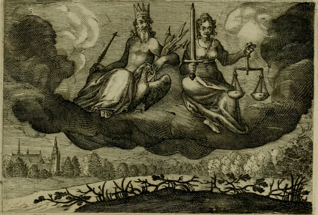An illustration from Emblemata Florentii Schoonhovii I.C. Goudani, partim moralia, partim etiam civilia. Cum latiori eorundem ejusdem auctoris interpretatione. Accedunt et alia quaedam poëmatia in alijs poëmatum suorum libris non contenta, 1618, leaf 178