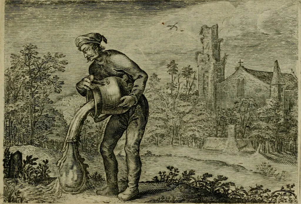 An illustration from Emblemata Florentii Schoonhovii I.C. Goudani, partim moralia, partim etiam civilia. Cum latiori eorundem ejusdem auctoris interpretatione. Accedunt et alia quaedam poëmatia in alijs poëmatum suorum libris non contenta, 1618, leaf 214
