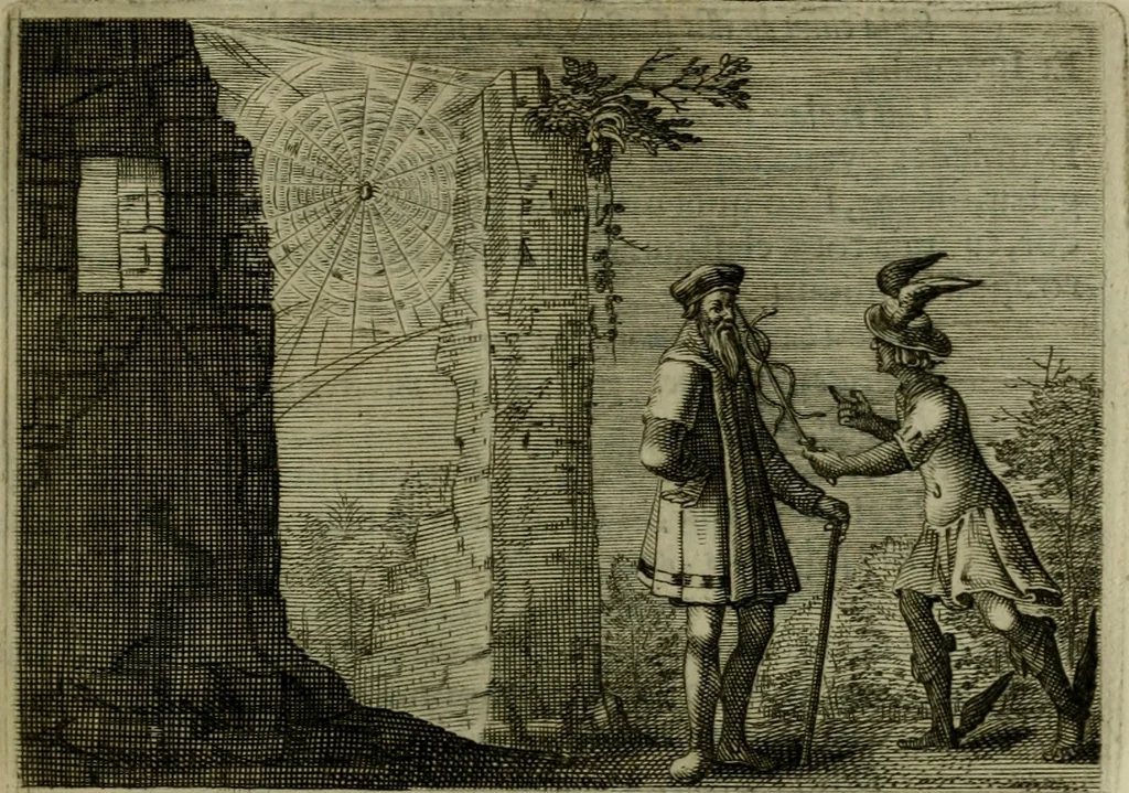 An illustration from Emblemata Florentii Schoonhovii I.C. Goudani, partim moralia, partim etiam civilia. Cum latiori eorundem ejusdem auctoris interpretatione. Accedunt et alia quaedam poëmatia in alijs poëmatum suorum libris non contenta, 1618, leaf 216
