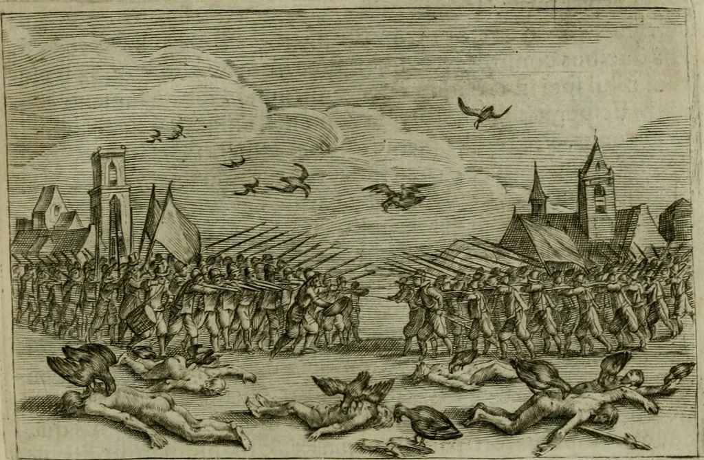 An illustration from Emblemata Florentii Schoonhovii I.C. Goudani, partim moralia, partim etiam civilia. Cum latiori eorundem ejusdem auctoris interpretatione. Accedunt et alia quaedam poëmatia in alijs poëmatum suorum libris non contenta, 1618, leaf 28