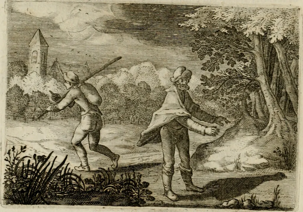 An illustration from Emblemata Florentii Schoonhovii I.C. Goudani, partim moralia, partim etiam civilia. Cum latiori eorundem ejusdem auctoris interpretatione. Accedunt et alia quaedam poëmatia in alijs poëmatum suorum libris non contenta, 1618, leaf 33