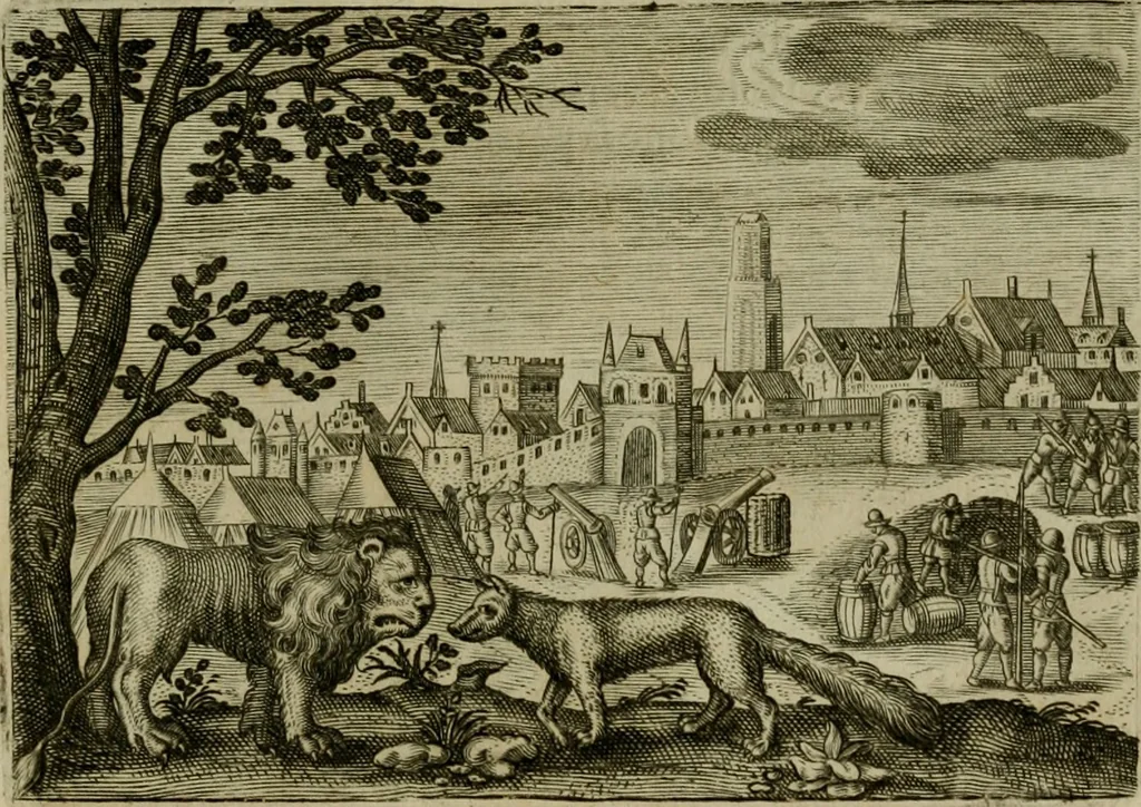 An illustration from Emblemata Florentii Schoonhovii I.C. Goudani, partim moralia, partim etiam civilia. Cum latiori eorundem ejusdem auctoris interpretatione. Accedunt et alia quaedam poëmatia in alijs poëmatum suorum libris non contenta, 1618, leaf 62