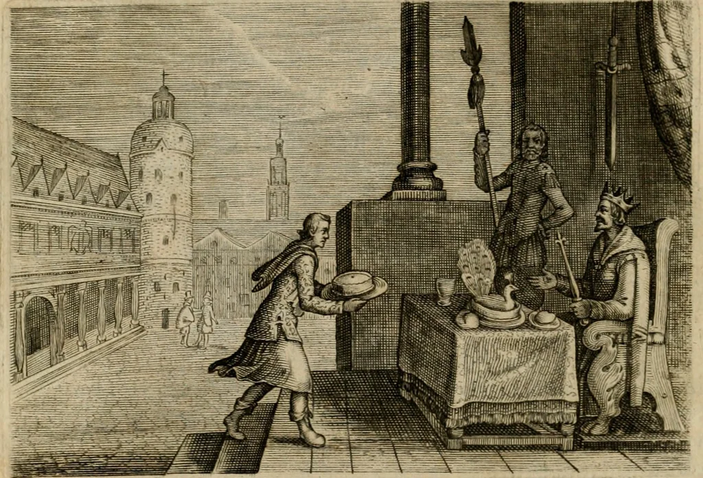 An illustration from Emblemata Florentii Schoonhovii I.C. Goudani, partim moralia, partim etiam civilia. Cum latiori eorundem ejusdem auctoris interpretatione. Accedunt et alia quaedam poëmatia in alijs poëmatum suorum libris non contenta, 1618, leaf 95