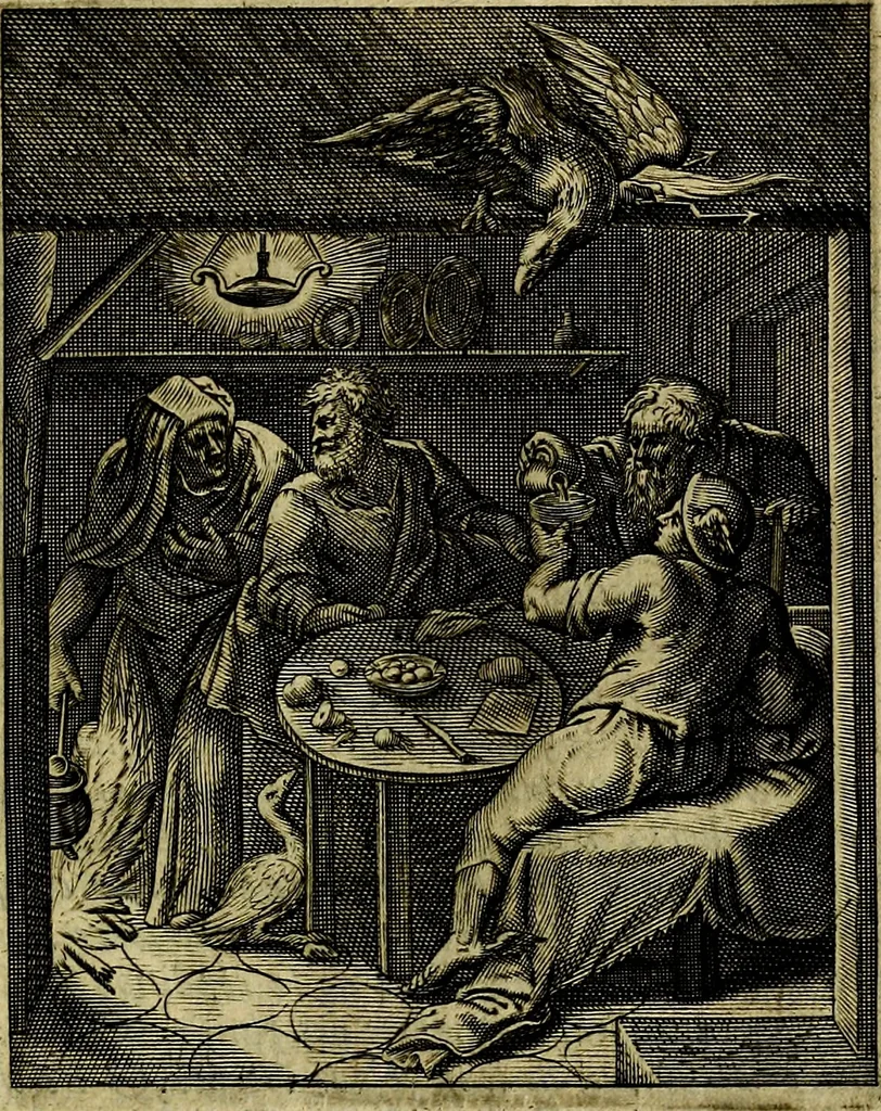 An illustration from Schouwtoneel des menschelyken leevens, of, Lessen der wysheid : uytgedrukt in 103. fraaye konstplaaten, welker zinspeelingen uyt Horatius verzaamellt zyn, 1755, leaf 140