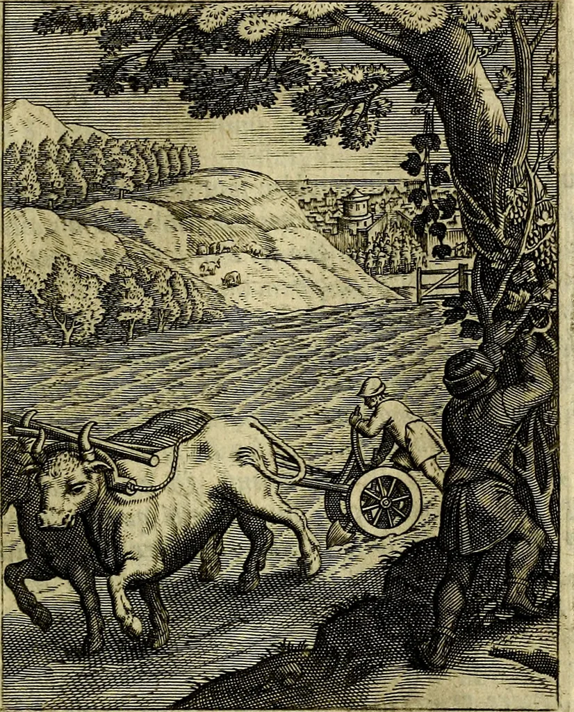 An illustration from Schouwtoneel des menschelyken leevens, of, Lessen der wysheid : uytgedrukt in 103. fraaye konstplaaten, welker zinspeelingen uyt Horatius verzaamellt zyn, 1755, leaf 144