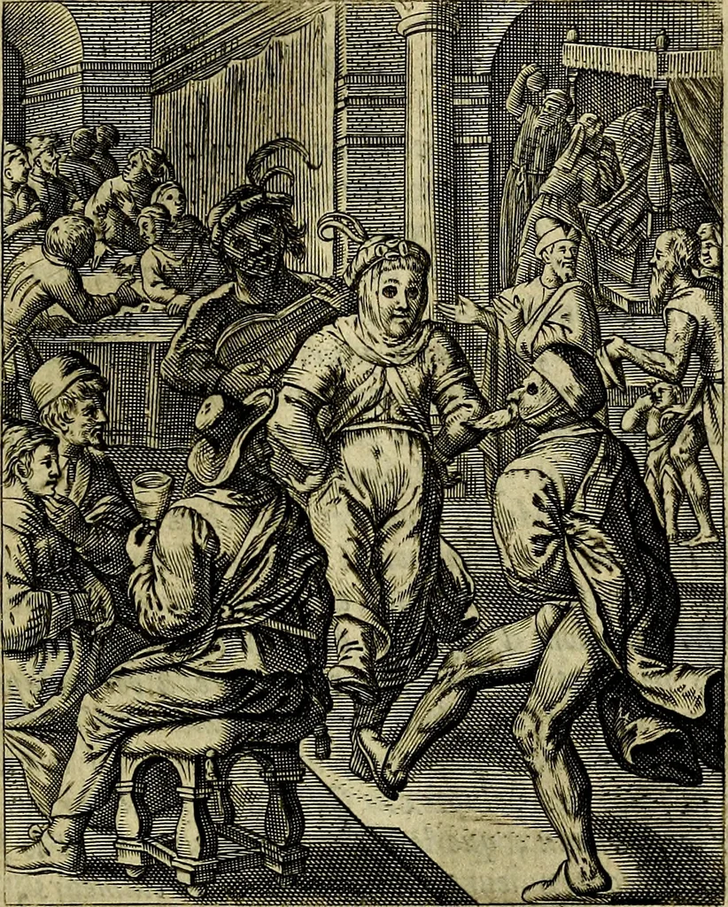 An illustration from Schouwtoneel des menschelyken leevens, of, Lessen der wysheid : uytgedrukt in 103. fraaye konstplaaten, welker zinspeelingen uyt Horatius verzaamellt zyn, 1755, leaf 156