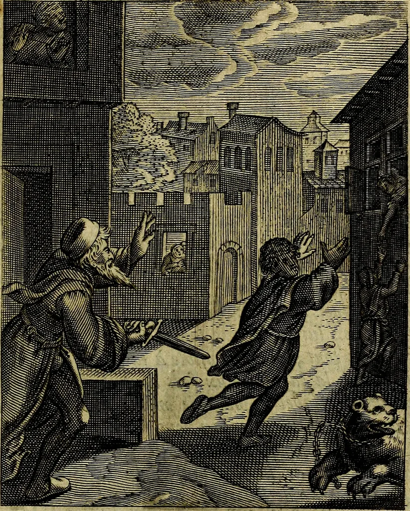 An illustration from Schouwtoneel des menschelyken leevens, of, Lessen der wysheid : uytgedrukt in 103. fraaye konstplaaten, welker zinspeelingen uyt Horatius verzaamellt zyn, 1755, leaf 168