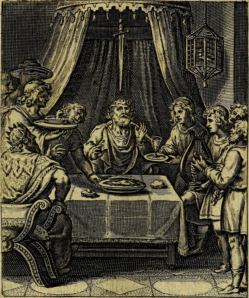An illustration from Schouwtoneel des menschelyken leevens, of, Lessen der wysheid : uytgedrukt in 103. fraaye konstplaaten, welker zinspeelingen uyt Horatius verzaamellt zyn, 1755, leaf 176