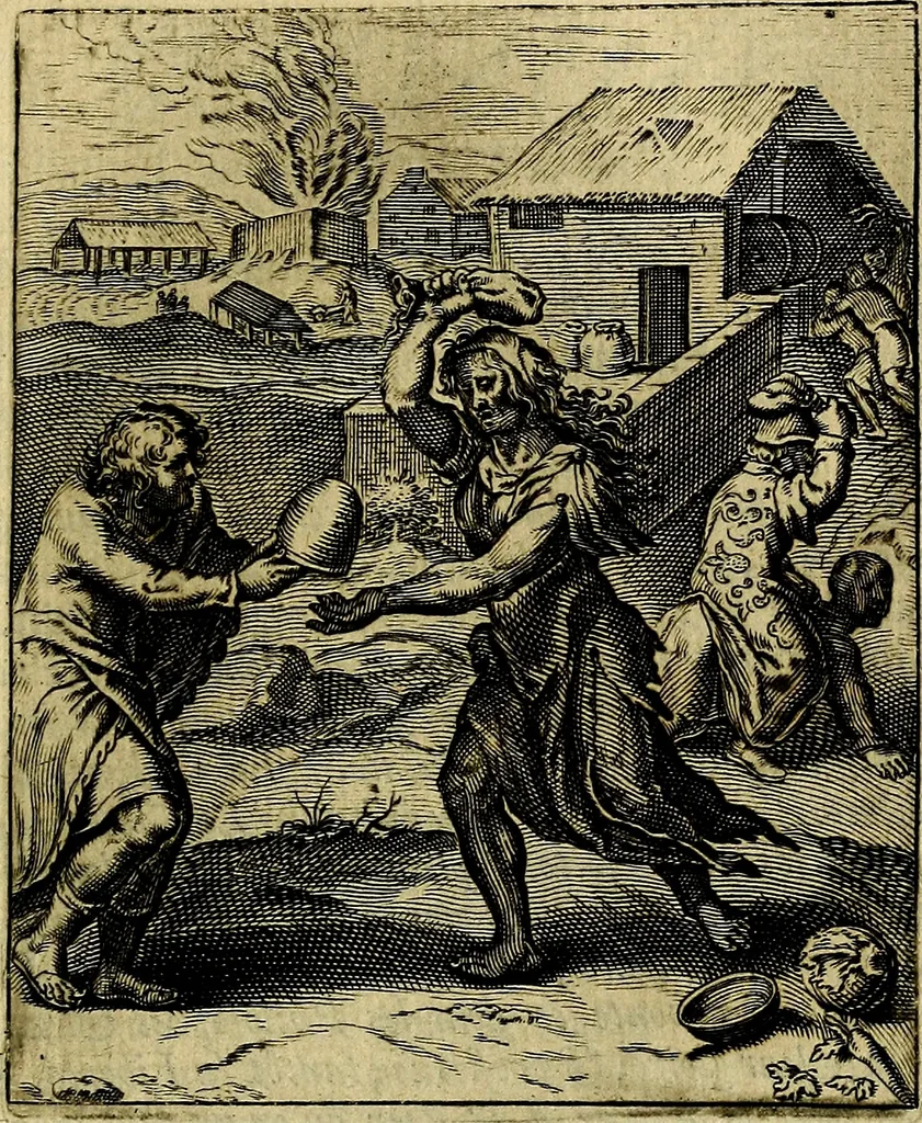 An illustration from Schouwtoneel des menschelyken leevens, of, Lessen der wysheid : uytgedrukt in 103. fraaye konstplaaten, welker zinspeelingen uyt Horatius verzaamellt zyn, 1755, leaf 192