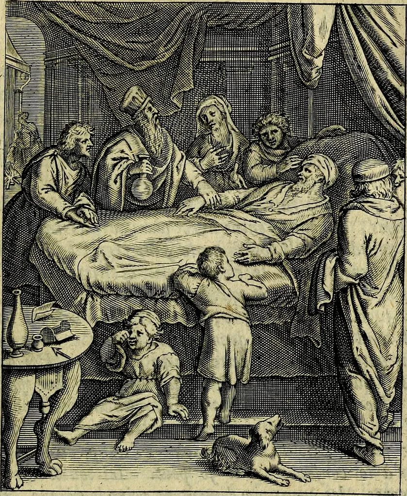 An illustration from Schouwtoneel des menschelyken leevens, of, Lessen der wysheid : uytgedrukt in 103. fraaye konstplaaten, welker zinspeelingen uyt Horatius verzaamellt zyn, 1755, leaf 252