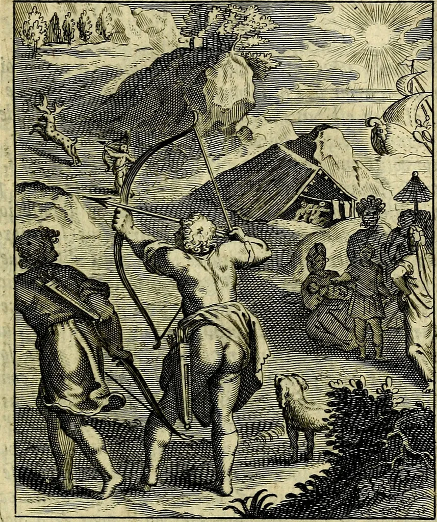 An illustration from Schouwtoneel des menschelyken leevens, of, Lessen der wysheid : uytgedrukt in 103. fraaye konstplaaten, welker zinspeelingen uyt Horatius verzaamellt zyn, 1755, leaf 268