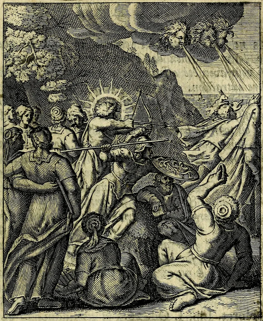 An illustration from Schouwtoneel des menschelyken leevens, of, Lessen der wysheid : uytgedrukt in 103. fraaye konstplaaten, welker zinspeelingen uyt Horatius verzaamellt zyn, 1755, leaf 272
